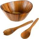 Gibson Home Sherwood 3-Piece Acacia Wood Salad Bowl Set, 32 Quart Large Serving Bowls, Natural Finish, Durable & Eco-Friendly