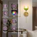 Rnzziw Battery Operated Wall Sconces Set of 2, Wireless Wall Sconce with USB, Rechargeable LED Light Bulbs 12 Colors Industrial Brushed Brass Wall Lamp for Bedroom Living Room, Bulbs Included (Green)