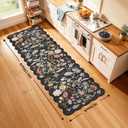 3x10 ft Long Hallway Runner Rug Non-Slip Washable Kitchen Floor Mat with Rubber Backing, Boho Vintage Floral Soft Low-Pile Thin Wide Carpet for Bedroom, Entryway Indoor (Black,3x10)