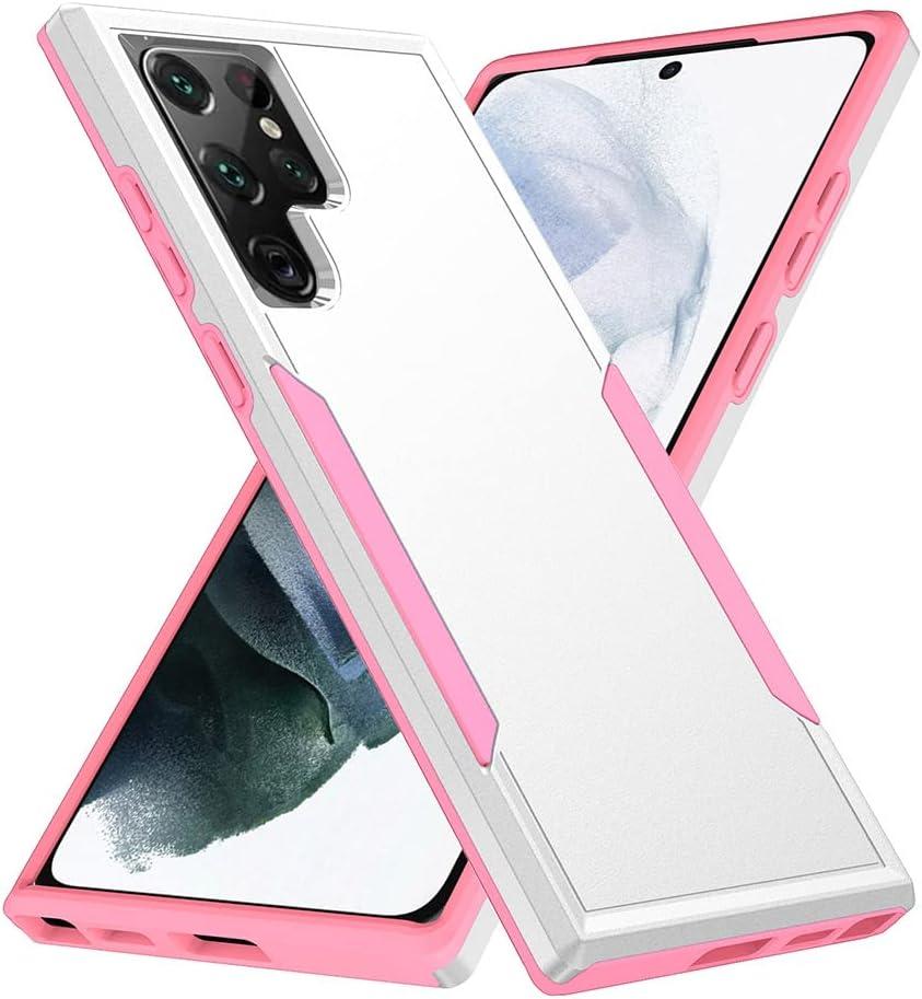 Case for Samsung Galaxy S22 Ultra(Not for S22&S22+) Heavy-Duty Shockproof Military-Grade Dual Layer Wireless Charging Support for Galaxy S22 Ultra 5G 6.8"(White/Pink)