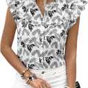 dowerme Womens Spring Tops 2026 Cute Ruffle Cap Sleeve V Neck Floral Boho Blouses Button Down Work Shirts Summer Outfits (White, M)