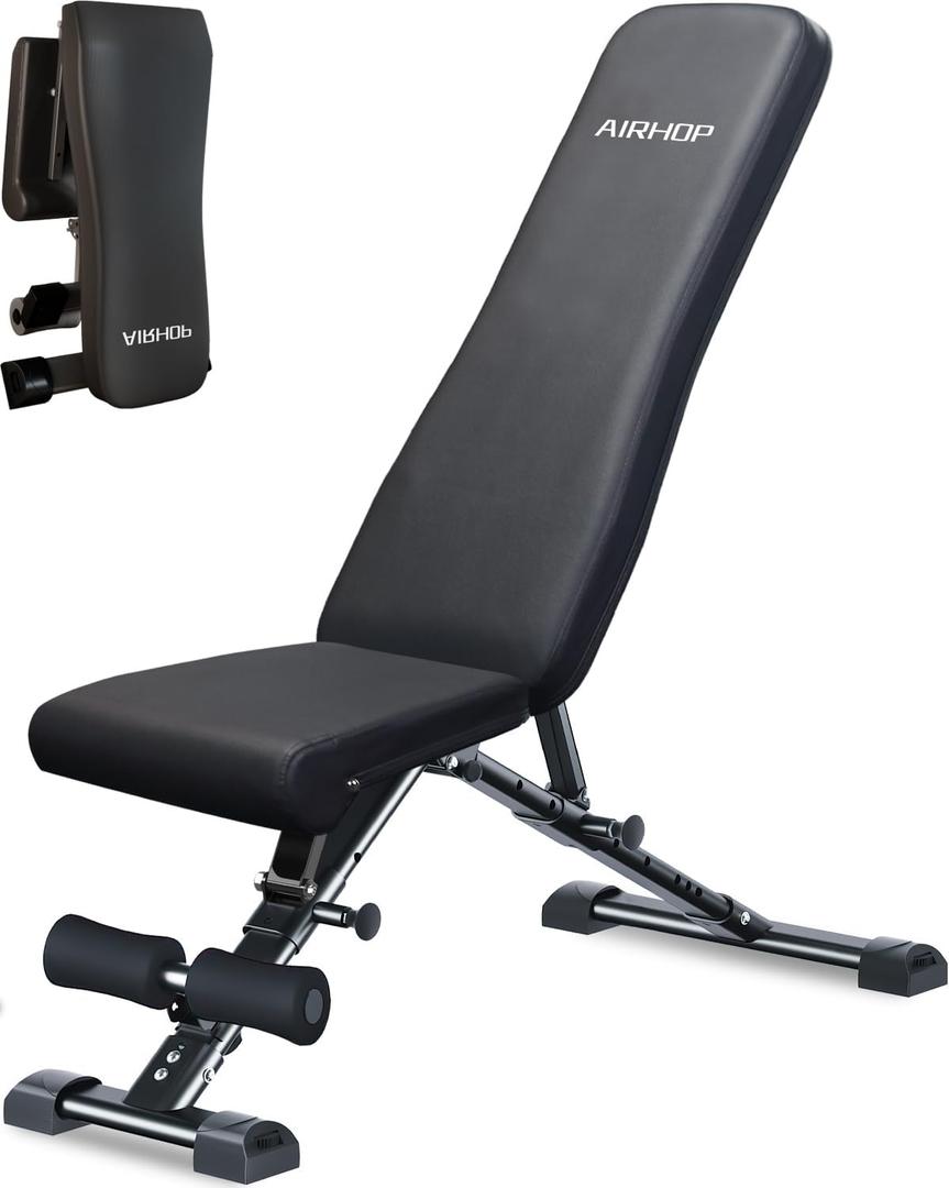 AIRHOP Upgraded Adjustable Weight Bench, Bench Press Full Body Workout, Quick Fold Space Saving, Workout Bench for Home Gym Strength Training