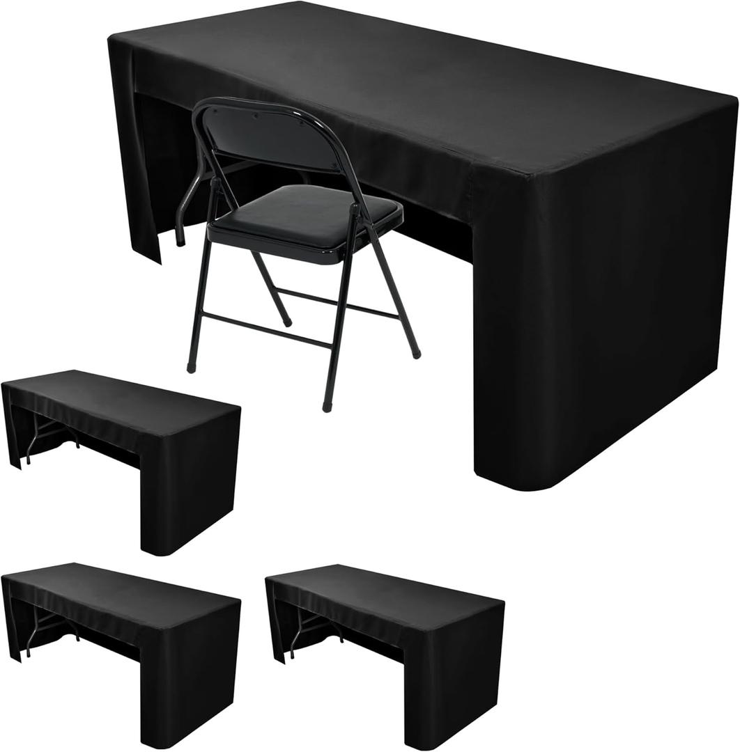 Nasitos 4 Pack Fitted Black Tablecloths for 6 foot Rectangular Tables-Washable and Wrinkle Resistant Trade Show Table Cover, Open Back Folding Table Cloth for Craft Show, Parties, Events, Vendor Booth
