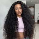 Fuduete 30 Inch Curly Half Wig Human Hair 180 Density 3 In 1 Seamless Flip Over Half Wigs Beginner Friendly Glueless Wear and Go Kinky Curly Wig Human Hair Drawstring Headband Wig for Women