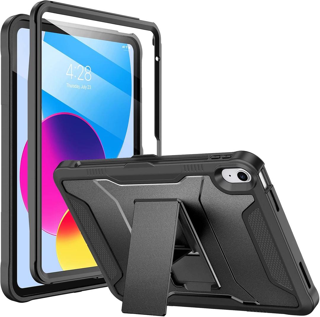 Soke Case for iPad (A16) 11th Generation 11-Inch 2025, iPad 10th Generation 10.9-Inch 2022, with Built-in Screen Protector and Kickstand, Rugged Full Body Protective Cover - Black
