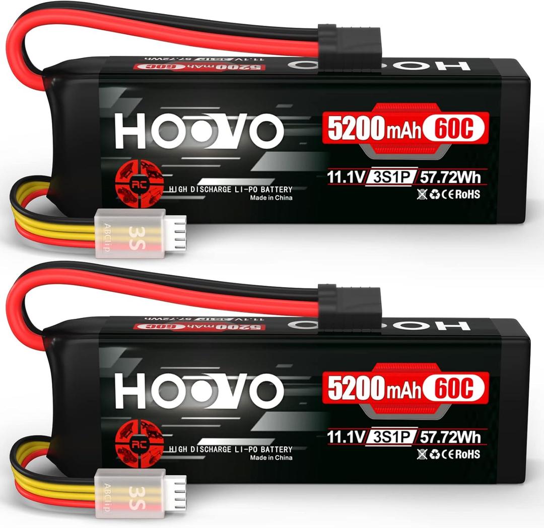 HOOVO 11.1V 3S LiPo Battery 5200mAh 60C with Tr Plug for RC Car RC Truck Airplane Helicopter Boat Car Racing RC Hobby (2 Packs)