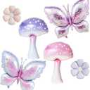 6pcs Pink Purple Mushroom Balloons Butterfly Balloons for Fairy Birthday Party Decorations Enchanted Forest Decorations Alice Wonderland Birthday Party Christmas Fairy First Birthday Decor Baby Shower