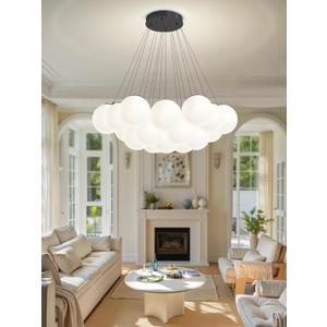 Black Modern Bubble Chandelier Lighting 19-Light White Glass Globe Chandeliers Glass Globe Pendant Light for Dining Room Foyer Bedroom Entryway