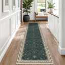 Hazo Haus Dark Green Hallway Runner Rug 12 ft Long - Modern Vintage Boho Eclectic Floral with Brown Accent, Washable Low Pile Non-Slip Extra Long Wide Runner Rugs for Kitchen, 3x12