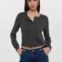 REORIA Womens 2025 Fall Fashion Lightweight Long Sleeve Button Down Casual Wool Blend Cardigan Sweaters (Gray, M)