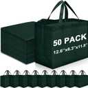 Windyun Reusable Grocery Bags Large Non Woven Shopping Bags with Handles Foldable Portable Tote Bulk, 12.6 x 11.8 x 6.3 Inch(Dark Green,50 Pcs)