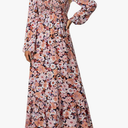 Dokotoo Womens Dresses Spring Summer 2026 Boho Floral Smocked Empire Waist Square Neck Long Sleeve Button Beach Maxi Dress, Large