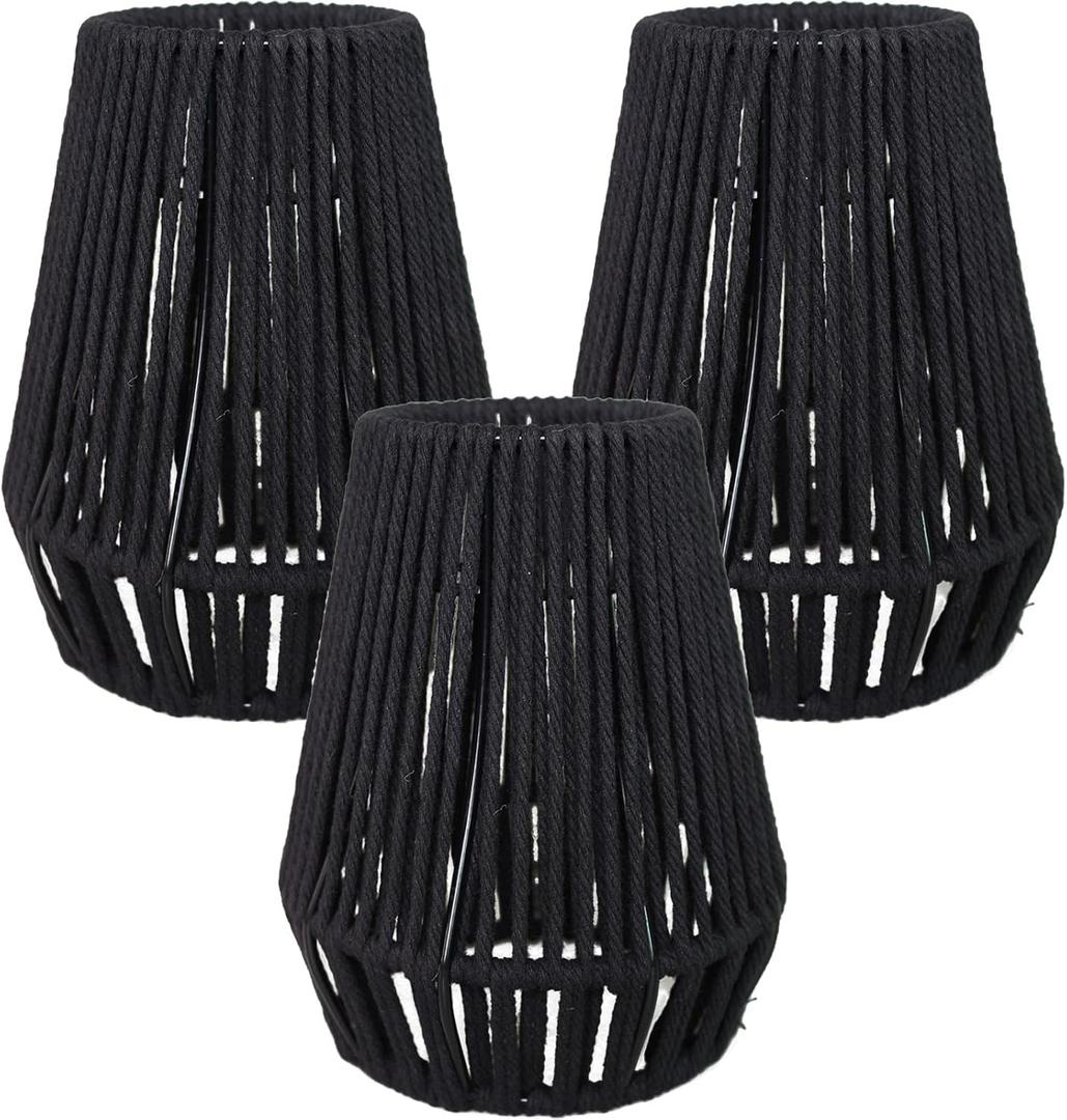 boho lamp shades Black Rattan Pendant Light Shade,Coastal Handwoven Rattan Lamp Shade,Boho Hanging Lampshades Replacement for Kitchen Island Bedroom Living Room Hallway,3 Pack, 5.9 inches