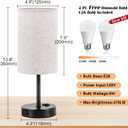 ZJOJO Table Lamp for Bedroom Set of 2, Bedside Small Lamps with 3 Way Dimmable Rocker Switch and AC Outlet, Nightstand Desk Lamp with Flaxen Fabric Shade Black Base for Living Room Home Decor Lights