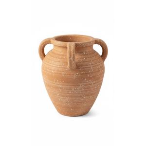 Handcrafted Flower Vase, 9.8" Tall Terracotta Vases, Vintage Rustic Ceramic Vase Décor with 4 Handles, Wide Mouth, Matte Finish for Home Office Resto Café Décor