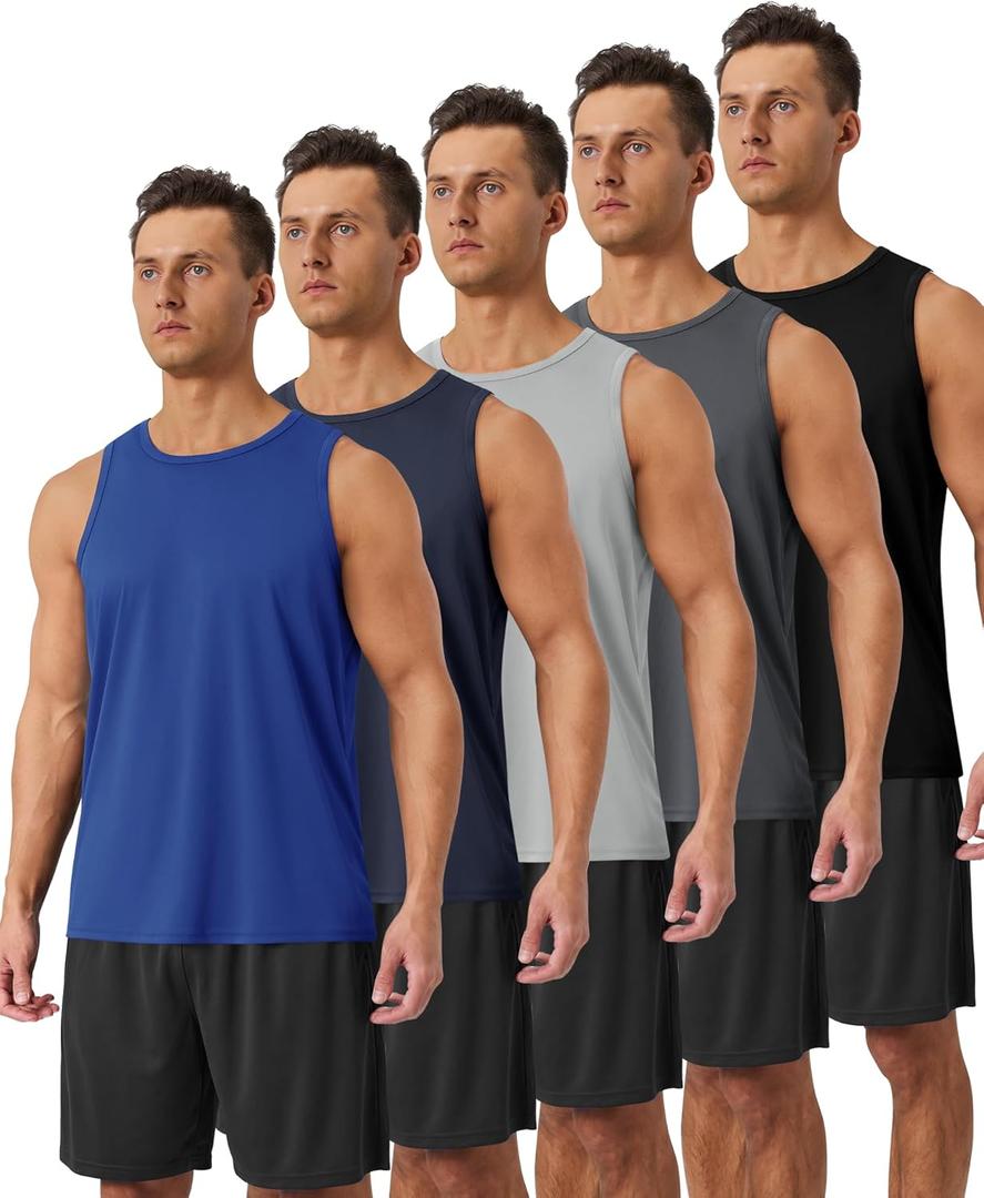 BOOJO 5 Pack Tank Tops Men - Quick Dry Moisture Wicking Summer Workout Muscle Sleeveless Shirts for Gym Beach Running, Medium