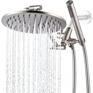 G-Promise All Metal Dual Shower Head Combo, 8 Inch Rainfall Shower Head, Handheld Spray Wand, Smooth 3-Way Diverter, with Adjustable Extension Arm, 71 Inches Long Hose (Brushed Nickel)