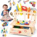 REXBETI Kids Tool Set, Wooden Toddler Tool Set with Apron, Toddler Tool Bench, Educational Montessori Toys for 3 Year Old Boys, Pretend Construction Kits, Birthday Gifts for 3 4 5 Year Old Boy Girl