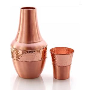 Pure Copper Water Carafe with Tumbler  1.4L (47.3 oz) Bedside Copper Flask for Drinking Water, Ayurveda Health Benefits