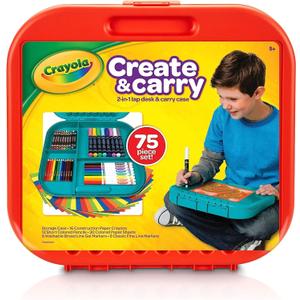 Crayola Create 'N Carry Art Set (75pcs), 2-in-1 Lap Desk & Carrying Case, Art Kit for Kids Crafts, Drawing & Coloring Supplies, Travel Gifts for Kids