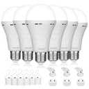 Ostwiki Emergency Rechargeable Light Bulbs,6 Pack Battery Operated Backup Light Bulb for Power Outage Camping Outdoor Hurricane 9W E27 8500K 1200mAh White Equivalent Self-Charging LED Light Bulbs 4 Missing