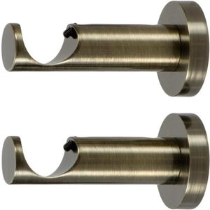 Ivilon Ceiling or Wall Mount Curtain Rod Brackets Holders for Curtain Rods of 7/8 and 1 Inch Diameter. Set of 2. Color Ant Brass