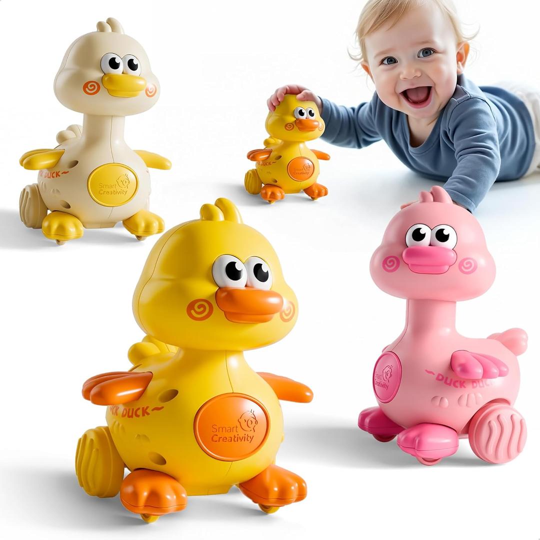 iPlay, iLearn Press to Go Duck Car Toys Set for Toddlers 1-3, Baby Push Go Racing Cars, Infant Play Vehicle Set, 1st Valentine Gift Easter Stuffer for 12-18 Months, 1 2 3 One Yrs Boys Girls Child Kids