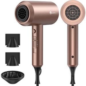slopehill Professional Ionic Hair Dryer, Powerful 1800W Fast Drying Low Noise Blow Dryer with 2 Concentrator Nozzle 1 Diffuser Attachments for Home Salon Travel (Mocha Mousse)