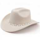 DRESHOW Western Cowboy Hat for Women and Men Wide Brim Glitter Cowboy Cowgirl Hat with Rhinestone Felt Fedora Hats (Medium, 1 Pack Style 10: Off-white)