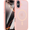 WRJ for iPhone 16 Case, Magnetic Translucent Phone Case for Women Men [Compatible with Magsafe] Slim Anti-Fingerprints Shockproof Protective Cover with Screen Protector 6.1 Inch-Pink
