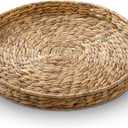 Round Woven Hyacinth Serving Tray with Handles Rattan Decorative Storage Basket for Fruit Arts Crafts Breakfast Coffee Table Dining, 1.97 x 21.65 Inches