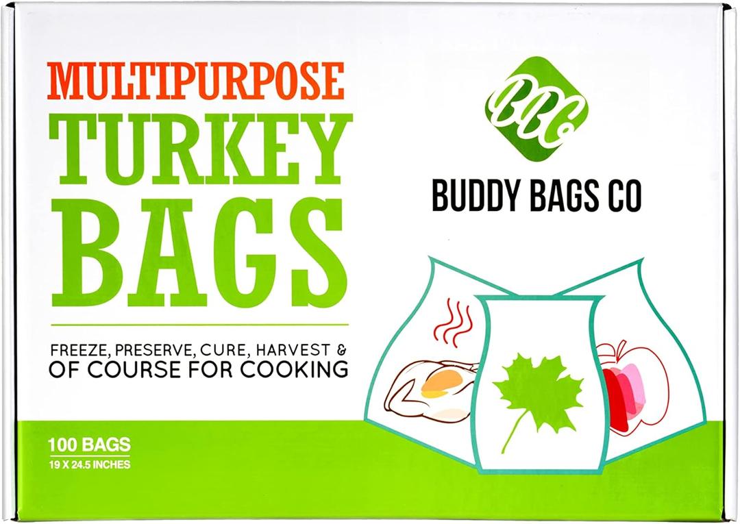 Buddy Bags Co Turkey Oven Bags for Roasting  100-Pack Heavy-Duty, Oven-Safe Cooking Bags (19" x 24.5")  BPA-Free, Heat-Resistant, Made in USA