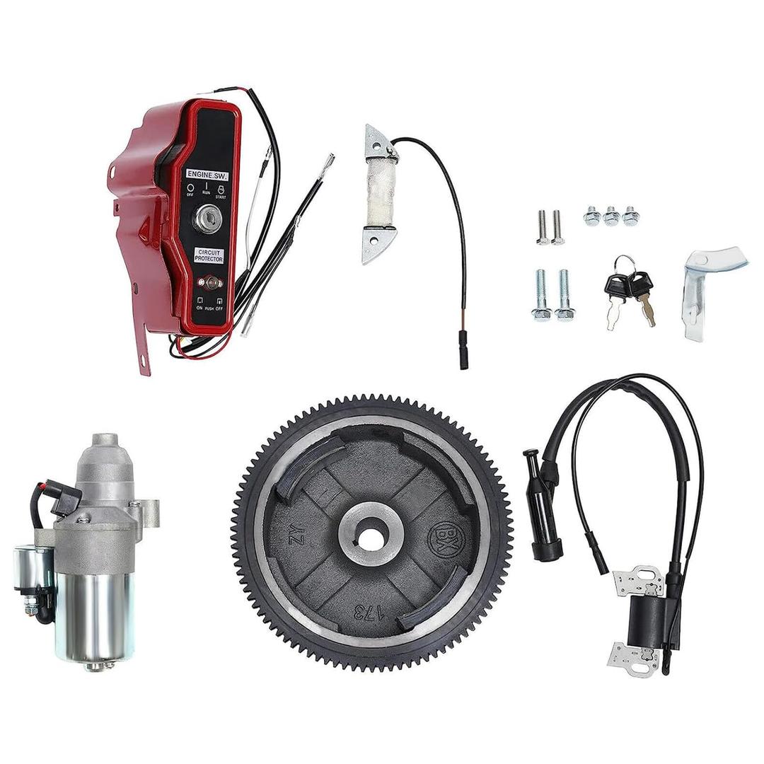 Electric Start Kit Compatible with Honda GX240 8HP and GX270 9HP Electric Start Motor Ignition Kit Flywheel Starter Key Switch Coil Fan Cover Shroud - Kit for Washers, Lawn Equipment, Generator