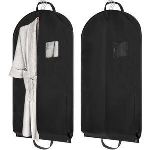 Black 42"Garment Bags for Hanging Clothes,2 Pcs Suit Cover Bags for Closet Storage and Travle,Heavy Duty Waterproof Hanging Suit Bag for Suits,Coats,Jackets,Shirts,Sweaters