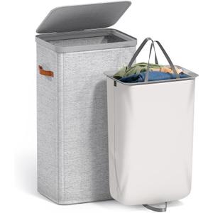 Sorbus Laundry Hamper with Lid - Collapsible Fabric Laundry Basket with Handles and Removable Laundry Bag – 26.5 Gallon (100 L) Dirty Clothes Hamper for Bedroom, bathroom and dorm (Gray)