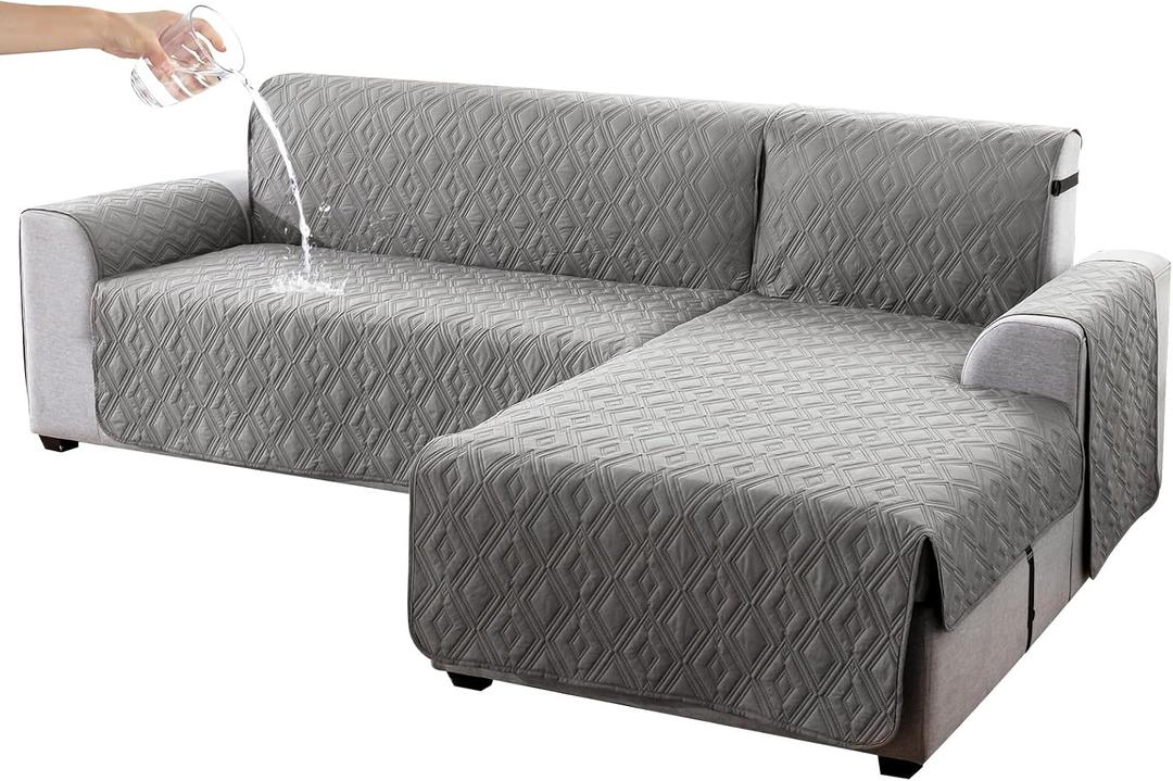 Waterproof L Chaise Sectional Cover for Kids Pets (Gray, Small)