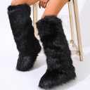 Valpeak Womens Faux Fur Boot Winter Fluffy Long Furry Boots for Girls Outdoor Fuzzy Knee-High Boots