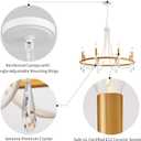 WUZUPS Wagon Wheel Chandelier Rustic Farmhouse Industrial Round Pendant Light Fixture with Clear Crystal for Dining Room Kitchen Island, H 28.3" x W 30.3", E12 Base, Gold White, 28.3" H x 30.3" W x 39.4" H