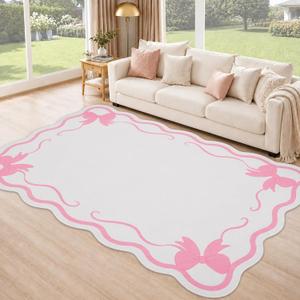 Scalloped Bow Rug, Pink Area Rugs for Living Room Bedroom Girls
5x7 Washable Soft Non Slip Backing Scalloped Bow Large Carpet Rugs for Nursery Bedroom Playroom Home Indoor Decor (4'8"×6'6")
