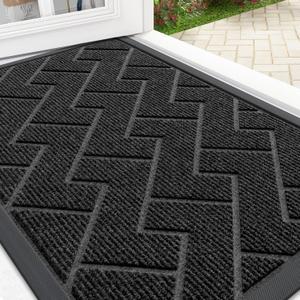OLANLY Front Door Mat Outside 29.5x17, All-Season Heavy-Duty Rubber DoormatBlack, Absorbent, Stain and Fade Resistant, Waterproof Non-Slip Backing, Low-Profile Indoor Outdoor Floor Mat for Entryway