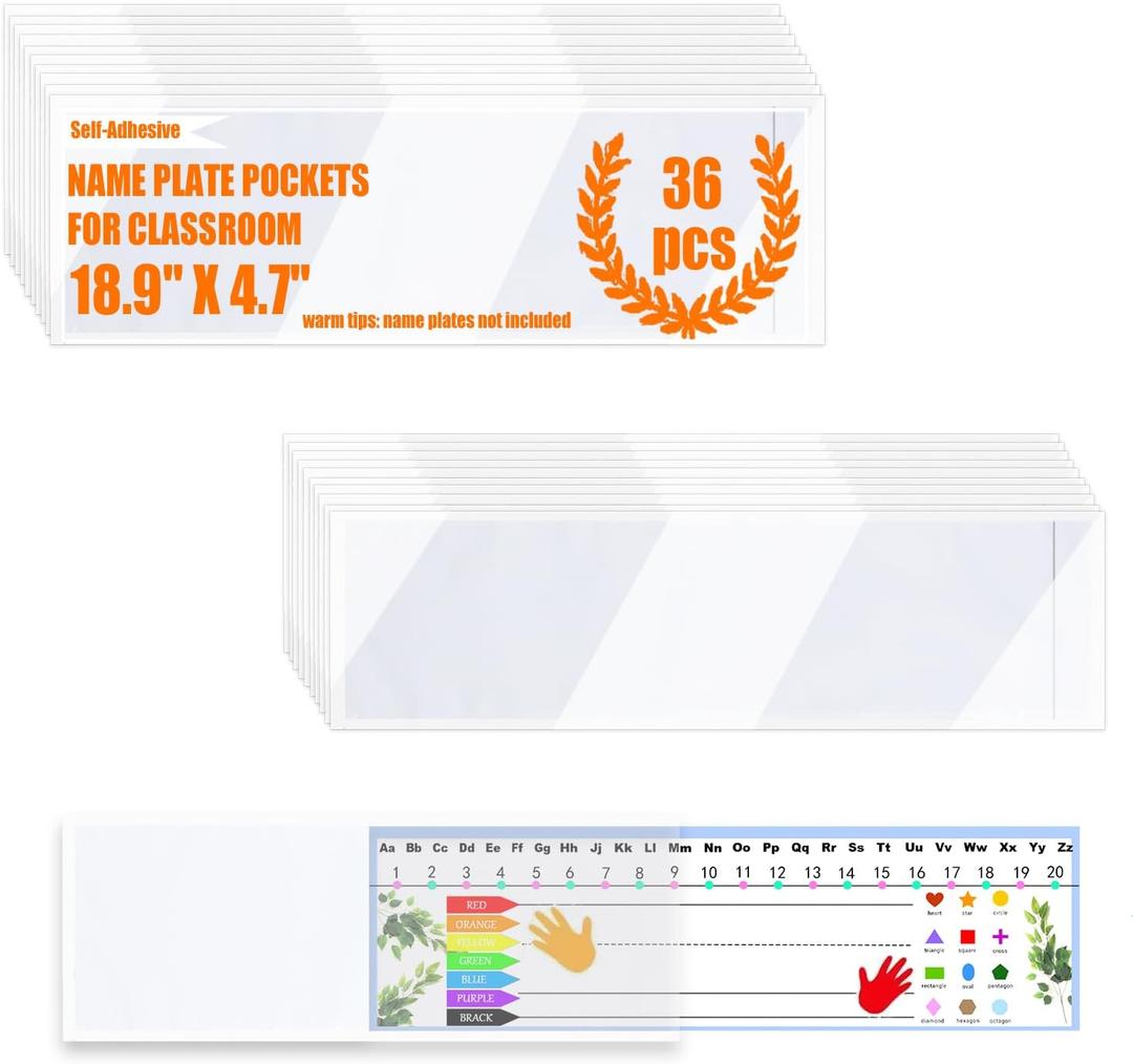 40 PCS Nameplate Pocket Adhesive Desk Nameplates Name Tag Pocket 18.9 x 4.7 Inch(Thickness:7 mils)