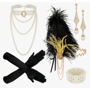 Maitys 1920s Accessories Set for Women Flapper Costume Feather Headband Necklace Bracelet Earrings