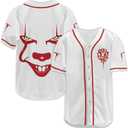 Mens Jersey Shirt V Neck Short Sleeve, Graphic Baseball Sports Tee, Casual Streetwear Button Shirt for Summer, XXL