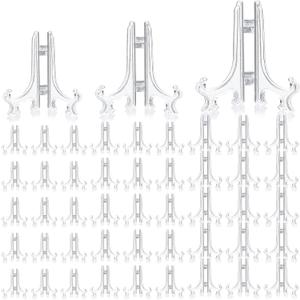 Patelai 48 Pcs Mini Easel Stands 3 4 5 Inch Plastic Plate Stand Holder Display Picture Easel for Display Picture Frame Collectibles Desktop Weddings Party Home Decoration (Clear)