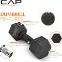 CAP Barbell Rubber Coated Hex Dumbbell Set with Storage Rack |  Options, Space-Saving Vertical Compact Storage for Home Gym Strength Training, Size: 150 lb - Set, Style: Black Handle