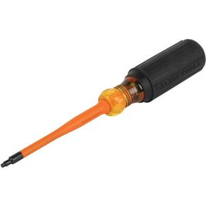 Klein Tools 6984INS Insulated Screwdriver, Made in USA, Screwdriver with 1000V Slim Profile Tip, #1 Square with 4-Inch Shank, Cushion-Grip Handle