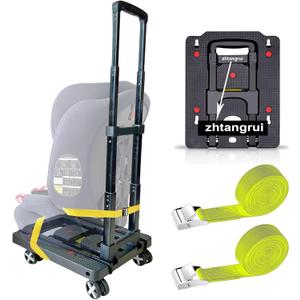 Car Seat Dolly for Airport - CarSeat Roller Cart Wheels for Airplane - Car Seat Travel Cart Carrier with Straps Foldable Luggage Trolley Folding Hand Truck (Yellow)