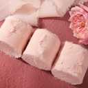 3 x Blush Pink Ribbon, 6 Rolls Pink Ribbon for Flower Bouquet/Gift Wrapping, 1 1/2 inch x 7Yd Handmade Fringe Chiffon Silk Ribbons for Crafts, Wedding, DIY Crafts for Mothers Day