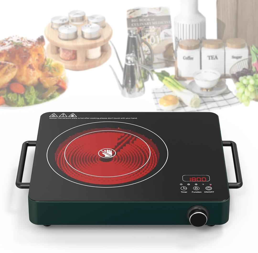 VBGK Electric Cooktop, 1800W Single Burner Induction Cooktop with 9 Power Levels, Timer and Knob Control, 110-120V (Single Electric Cooktop)