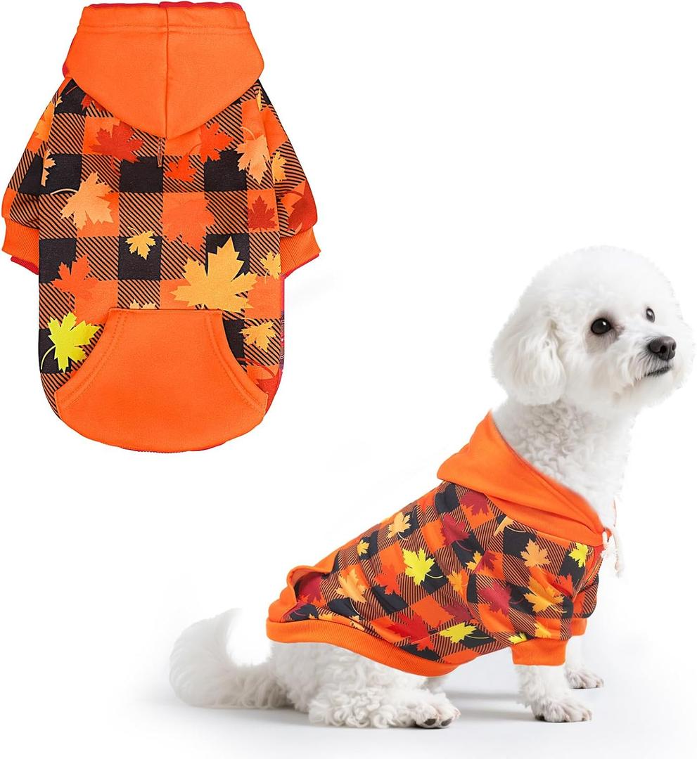 PUPTECK Fall Winter Dog Hoodie Pet Sweatshirt Soft Warm Clothes Fleece Lined with Hat for Small Medium Large Dogs, Pocket Design, Brown S (Orange)